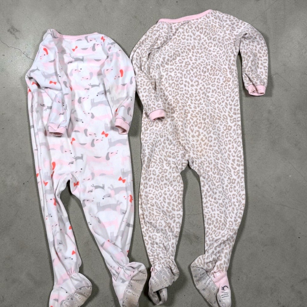 Carters 3T Girls Fleece Pajamas Lot 3 Cupcake Dog Leopard Footed Sleepers Pink - Picture 8 of 9